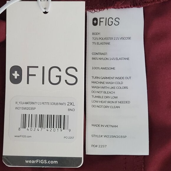 Figs Yola Maternity Petite Scrub Pants Womens Size 2XL Burgundy NWT - Picture 6 of 6